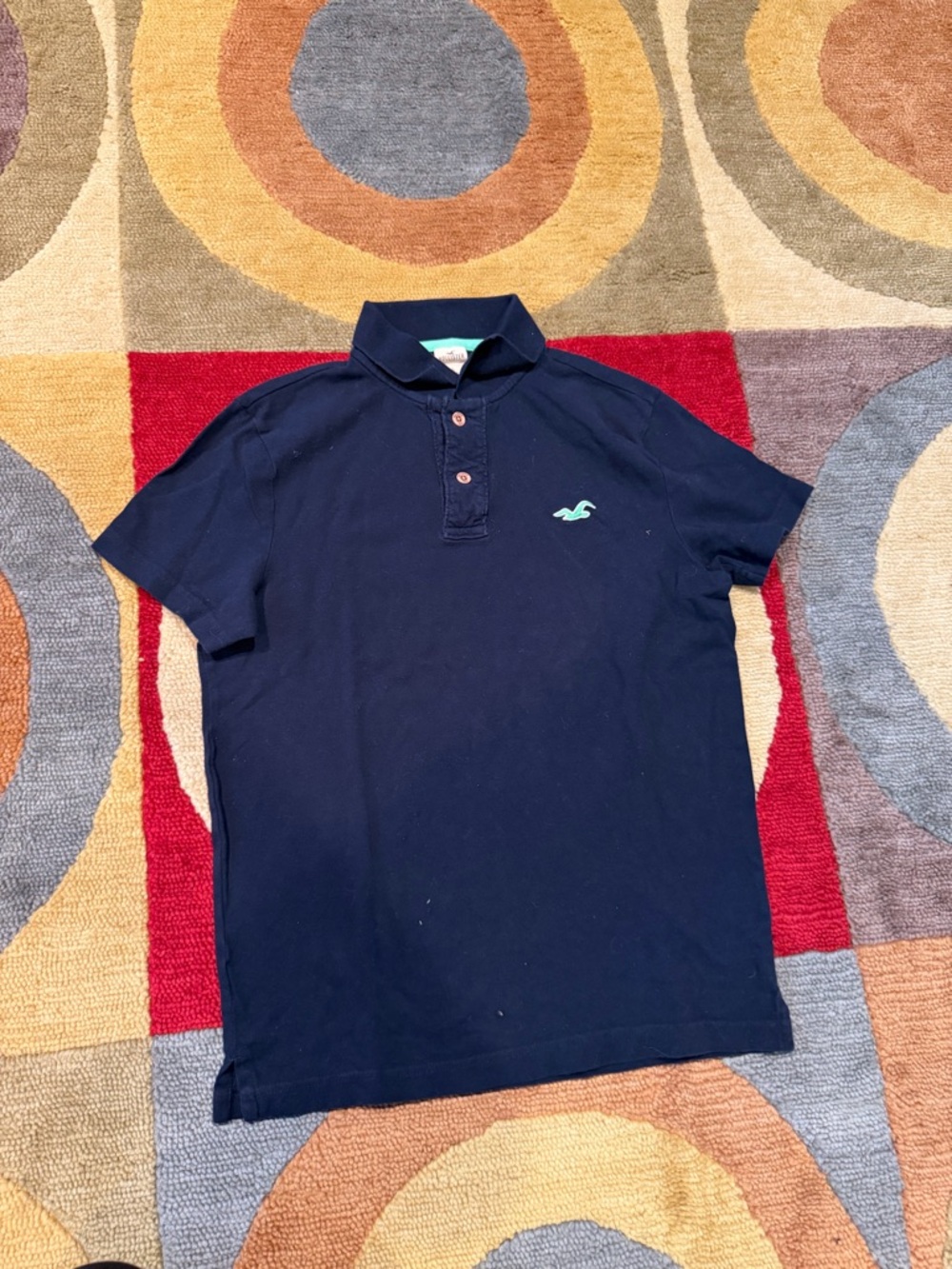 Hollister Navy Blue Y2K Style Vintage Short Sleeve Polo Shirt Men’s Size Small